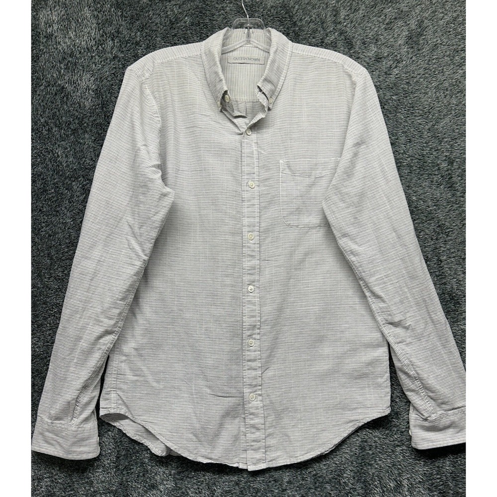 Outerknown Mens Size S White Gray Long Sleeve Cotton Linen Button Up Shirt (K1)